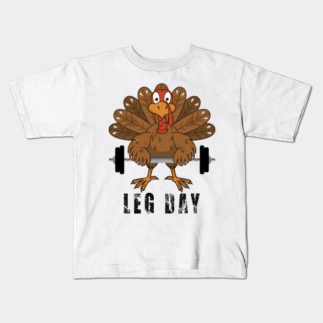 Funny Deadlifting Turkey Thanksgiving Leg Day Deadlift Kids T-Shirt by DesignHND